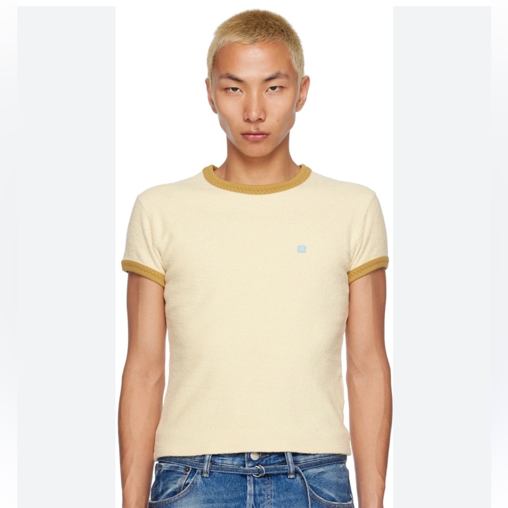 Acne Studios Cream Short Sleeve Tee with Mustard Trim